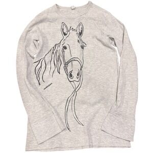 Marushka Grey Thermal Long Sleeve Horse Graphic Top Ranchwear XS/S